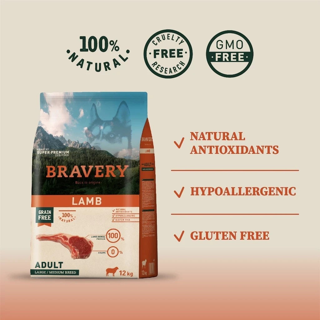 Fur Real Retreat Pet Center Bravery 12kg Lamb Adult Dry Dog Food, grain-free, hypoallergenic, with natural antioxidants.